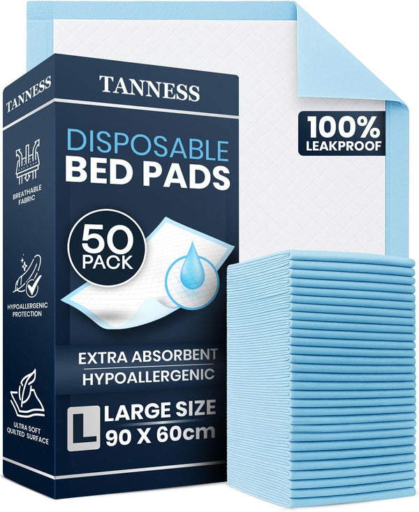 50 X Disposable Incontinence Bed Pads - 90X60Cm Incontinence Pads Women and Men - Waterproof Sheet, Bed Wetting Mats - Disposable Changing Mats Baby
