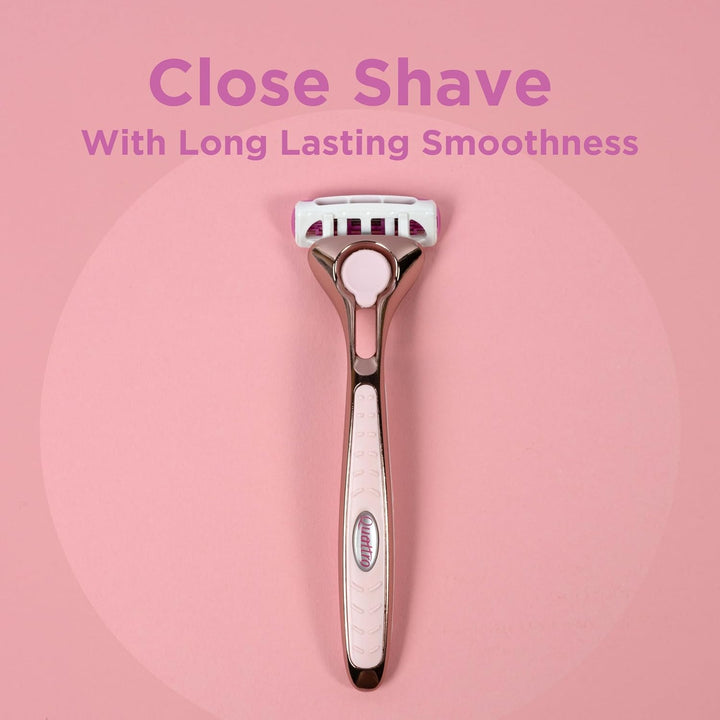 - Quattro for Women | Premium Metal Rose Gold | Razor Handle + 4 Blade Refills