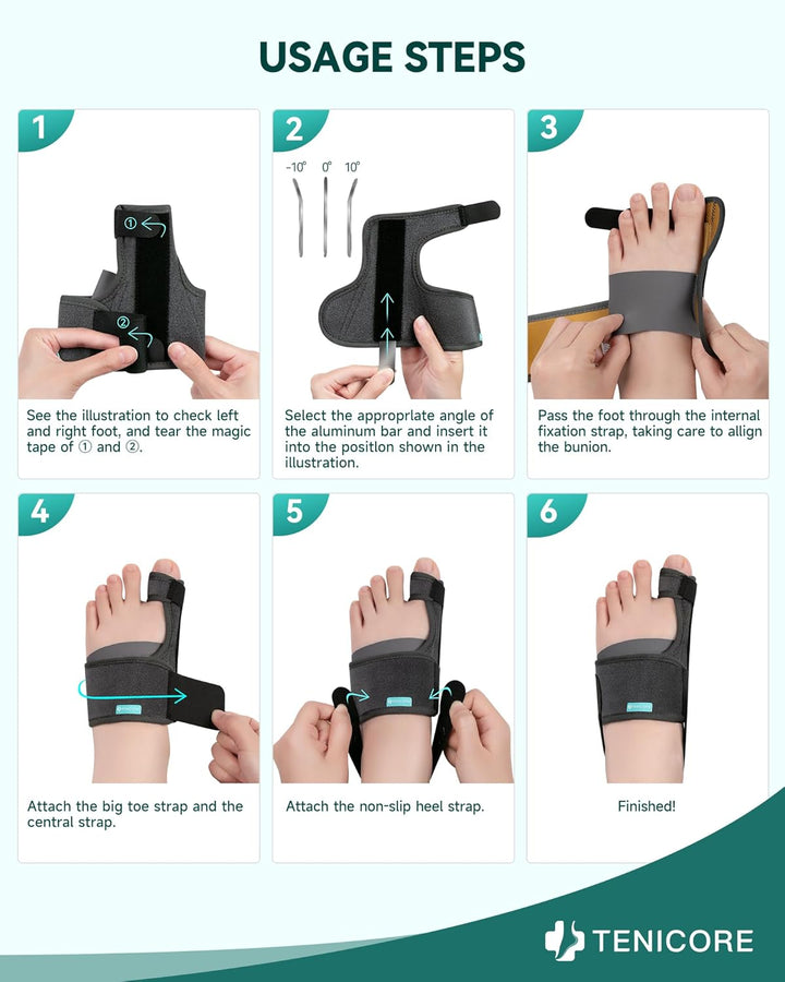 1 Pair Bunion Corrector Big Toe Straightener - Adjustable Bunion Splint with 2 Angle Bar, Bunion Toe Separator with Double Non-Slip Strap for Day Night Support - for Women & Men