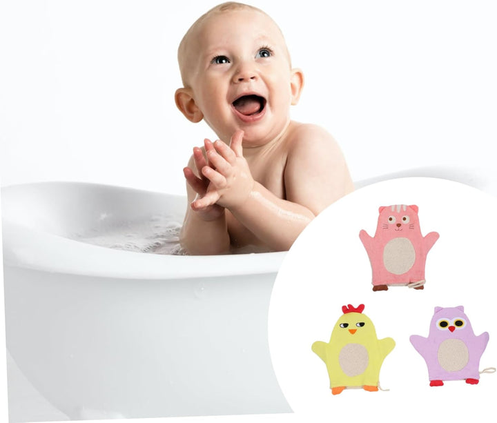 3Pcs Bathing Mitt Cartoon Cotton Shower Washcloths Bath Scrubber Soft for Fun Bath Essentials