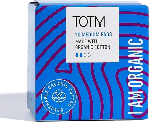 Organic Cotton Sanitary Pads with Triple-Layer Protection | Medium - Pack of 10 | Breathable Period Care with Secure Wings & Waterproof Backing | Sanitary Towels for Day & Night