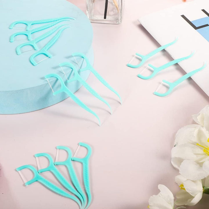 100 Pcs Dental Floss, Disposable Floss Sticks Dental, Portable Toothpicks Sticks, Interdental Cleaning Tool for Travel, Home, Office, Restaurant (Blue)