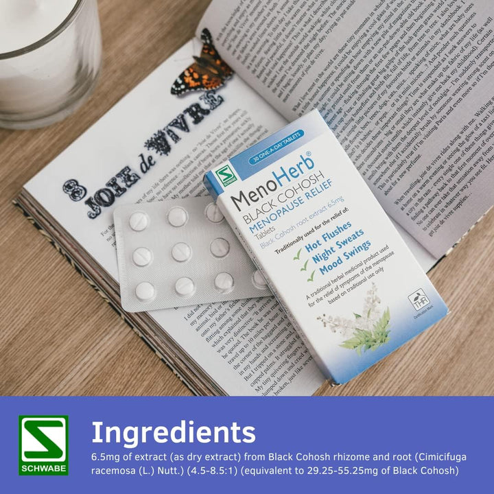 Pharma - Menoherb - Menopause Relief - Black Cohosh Root Extract 6.5Mg - Traditionally Used for Hot Flushes, Night Sweats and Mood Swings - 30 Tablets