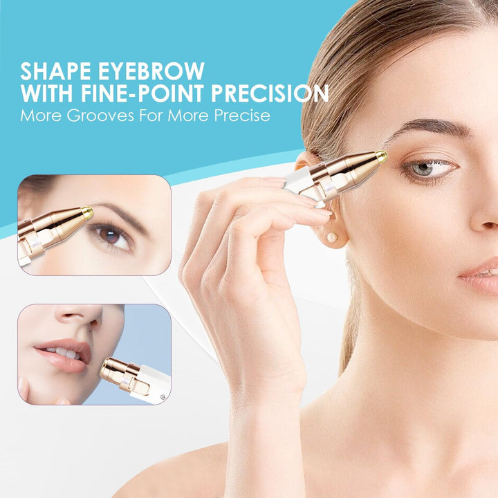 Eyebrow Facial Trimmer: 2 In1 Rechargeable Facial Hair Removal and Eyebrow Shaver - Face Lips Body Painless Facial Razor with Built-In LED Light (White)