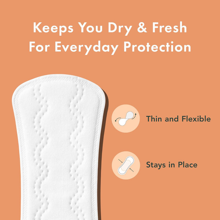 Organic Cotton Cover Panty Liners for Women - Light Absorbency, Vegan, Cruelty Free, Hypoallergenic, Unscented, Chlorine Free (Regular, 44 Count)