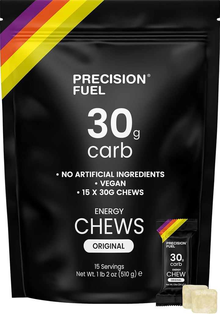 Precision Fuel 30 Energy Chews - High Carb,Lightweight Snack for Endurance Sports,30G Carbs per Serving,Ideal for Running & Cycling,No Artificial Ingredients - Original and Mint Lemon (4 X 34G Chews)