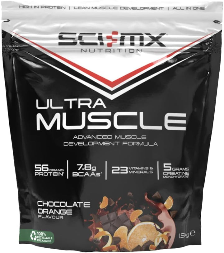 Ultra Muscle - Protein Powder for Muscle Development + 23 Vitamins & Minerals - Strawberry • 5G Creatine + 7.8G Bcaas per Serving • 1.5Kg