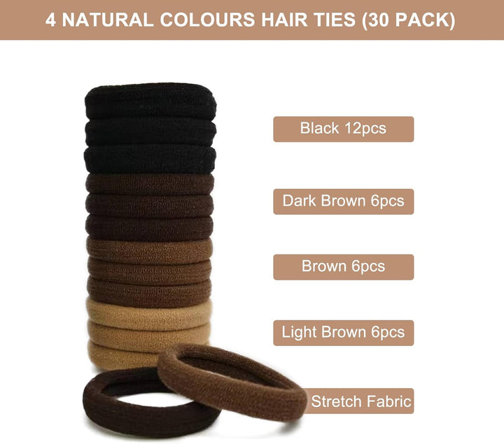 Hair Bobbles for Women, 30 Pack Soft Hair Ties No Damage, Seamless Hair Bands for Thick Curly Hair, Strong Elastic Ponytail Holders Hair Accessories (Natural Colour)