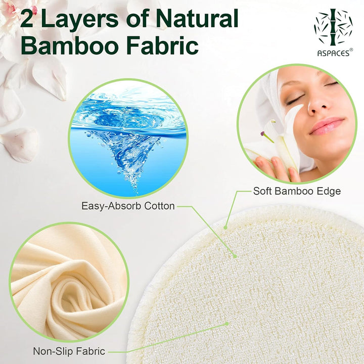 Reusable Makeup Remover Pads - 20 Packs Natural Bamboo Cotton Rounds Eco-Friendly for All Skin Types with Cotton Laundry Bag, White