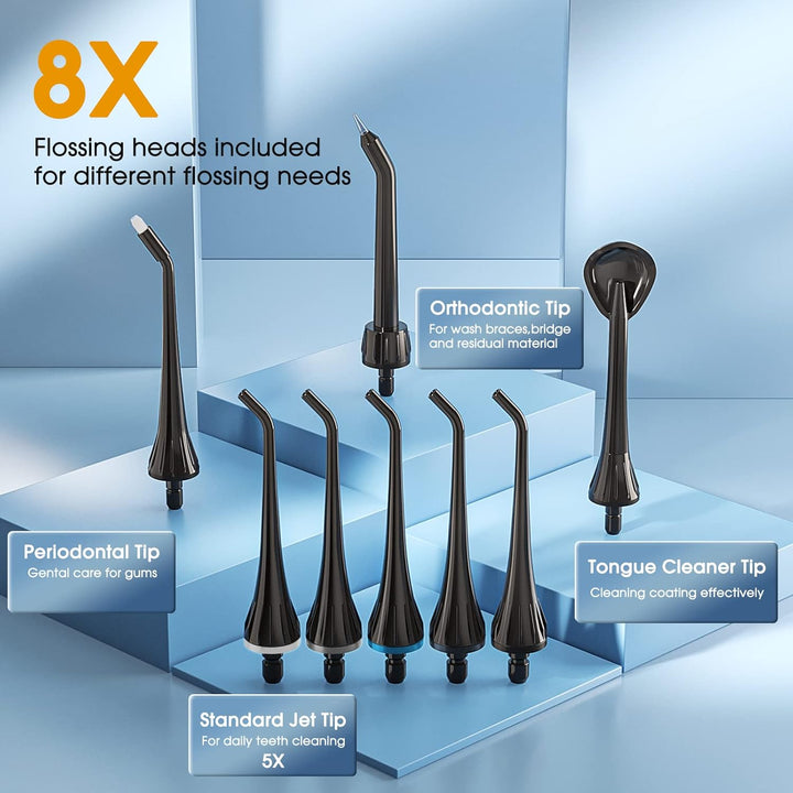 Water Flosser for Teeth Cordless Oral Irrigator Dental Water Jet Electric Tooth Flosser with 8 Jet Tips 300ML Water Tank USB Rechargeable for Tavel and Home Use (Black)
