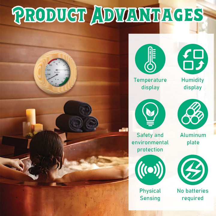 2 in 1 Sauna Thermometer Hygrometer, Wood Sauna Thermo-Hygrometer, 2 in 1 Wood Sauna Thermometer Hygrometer, Wooden High Accuracy Sauna Accessories for Sauna Room Steam Room