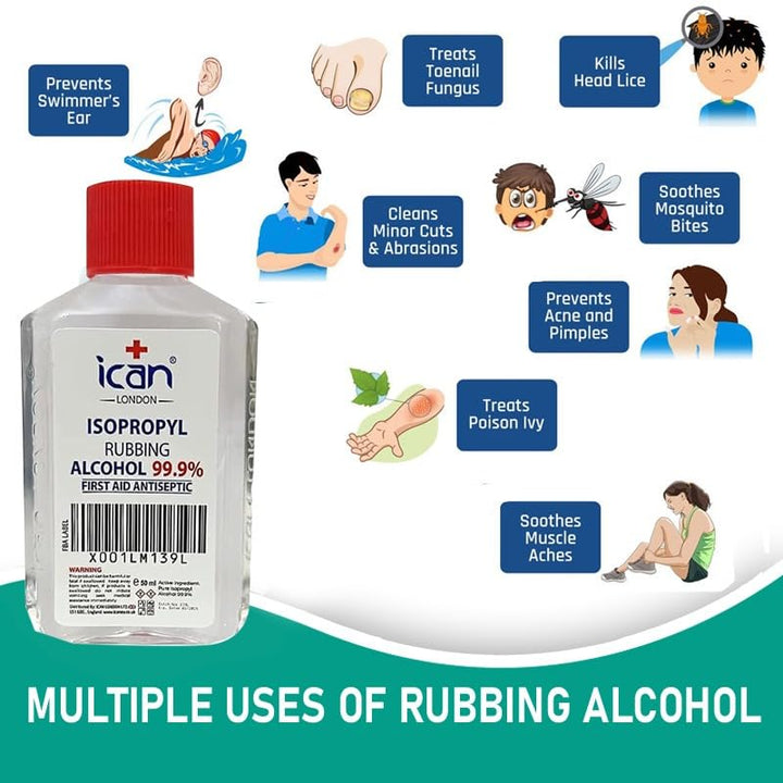 Isopropyl Rubbing Alcohol 99.9% First Aid Antiseptic Disinfectant 50Ml Travel Size
