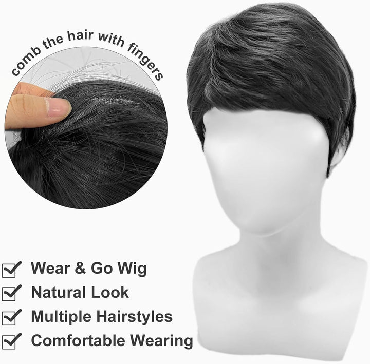 Short Black Men'S Wig - Synthetic Straight Wig for Men - Daily Use & Costume - Handsome Fancy Dress Cosplay Halloween