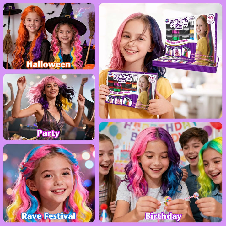 10PCS Hair Chalk Comb Temporary Bright Hair Color Cream for Girls Kids Women Gifts for Halloween Makeup Birthday Washable