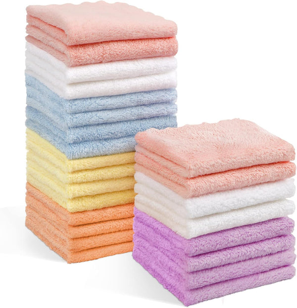 Baby Washcloths 24-Pack (7''X9''), Microfiber Coral Fleece Baby Towels, Super Soft and Absorbent Wash Cloths for Newborns, Infants and Toddlers, Gentle on Delicate Skin for Face Hands and Body