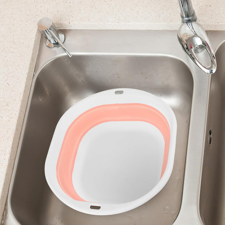 Portable Foldable Face Washing Basin for Travel and Home Small Pink White Washbasin Space-Saving Collapsible Bathroom Tub with Sturdy Material Multi-Functional and Easy to Hang For