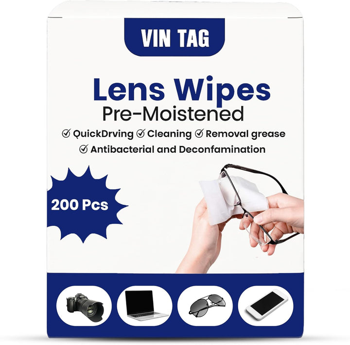 200 Premium Glasses Cleaner Wipes, Individually Wrapped Streak-Free Lens Wipes for Glasses & Quick Drying Spectacle Wipe for Phones, Laptops, Tablets, TV & Cameras – Bulk Pack 5.5" X 4.7"