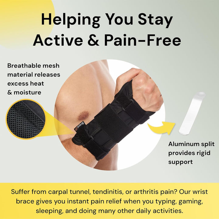 Wrist Support Brace with Metal Hand Splint for Carpal Tunnel Wrist Support, Left or Right Hand Support and Tendonitis Arthritis Pain Relief - for Men and Women (S/M, Right Hand)