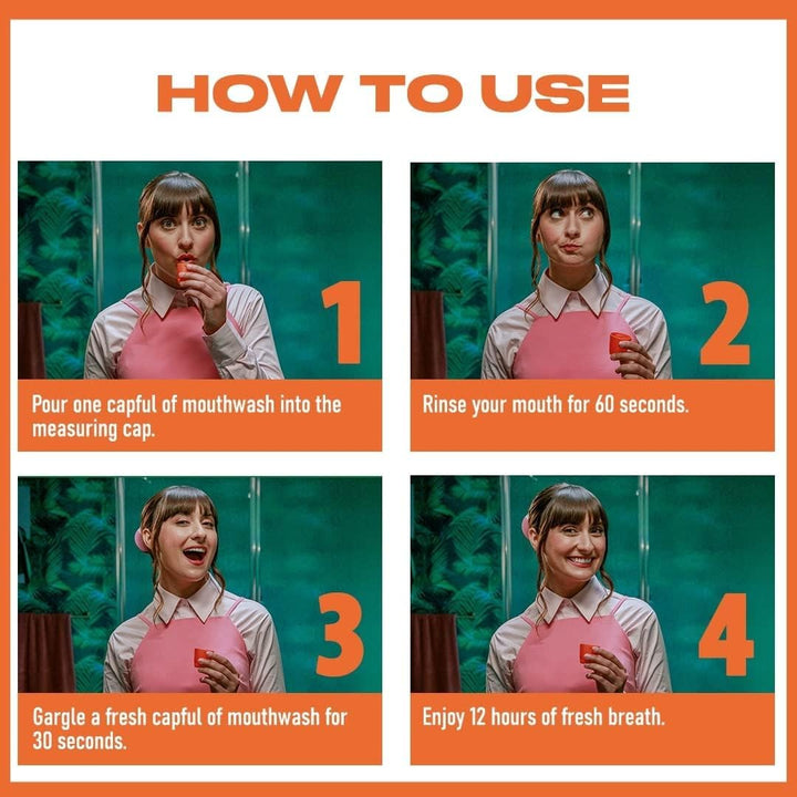 Alcohol Free Mouthwash. Dentist Formulated Oral Rinse for 12 Hours of Fresh Breath, Icy Mint Flavour, 500 Ml