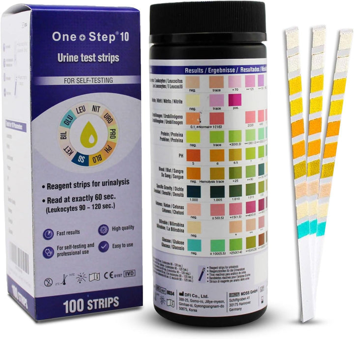 100 X 10-In-1 Parameter Urine Test Strips | Glucose, Ketone, Bilirubin, Nitrite, Urobilinogen, Protein, Ph, Blood, Specific Gravity and Leukocytes Dipstick Tests