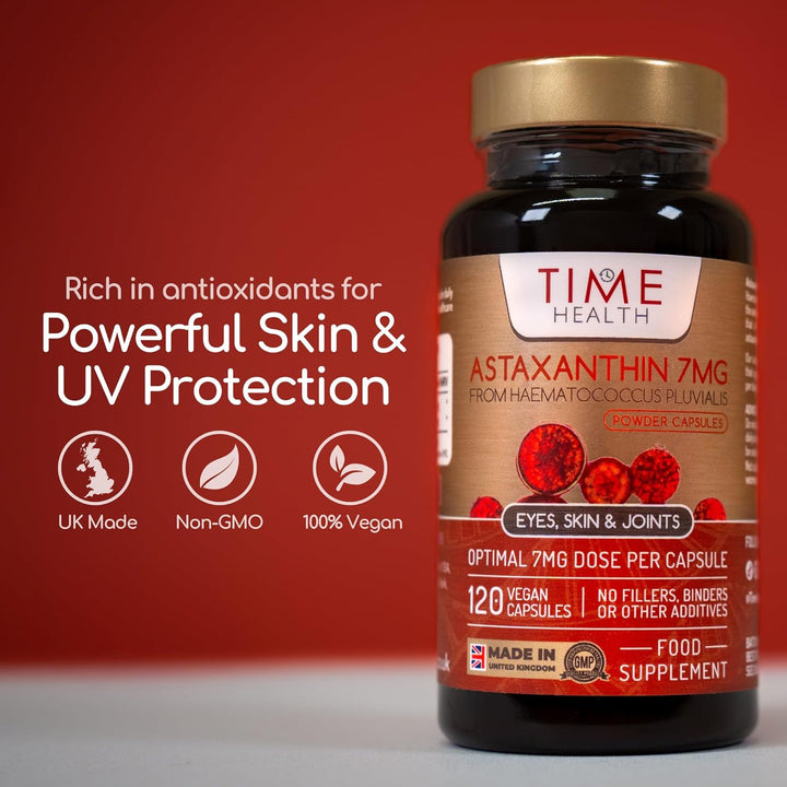 Astaxanthin - 7Mg Optimal Dose - 120 Capsules - Super Antioxidant - Haematococcus Pluvialis - 100% Pure Natural Bioavailable 4 Month Supply - UK Manufactured - Zero Additives