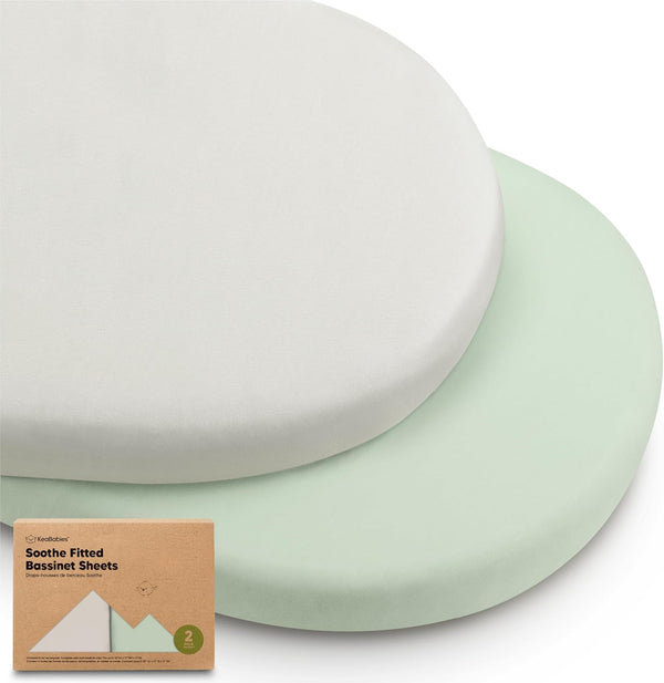 2-Pack Organic Bassinet Sheets for Girls, Boys - 100% Cotton Bassinet Mattress Sheets Compatible with Halo Bassinest Swivel Sleeper, Graco, Baby Delight, Chicco, Unisex Fitted Bassinet Sheets (Sage)