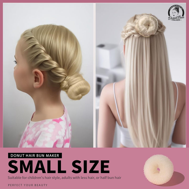 Hair Bun Shaper Set, 4 Size Beige Donut Bun Maker + 20 Golden Bobby Pins for Blonde, Chignon Bun Maker Hair Ring Style Accessories for Dancer Ballet Girls Extra-Large, Large, Medium, Small