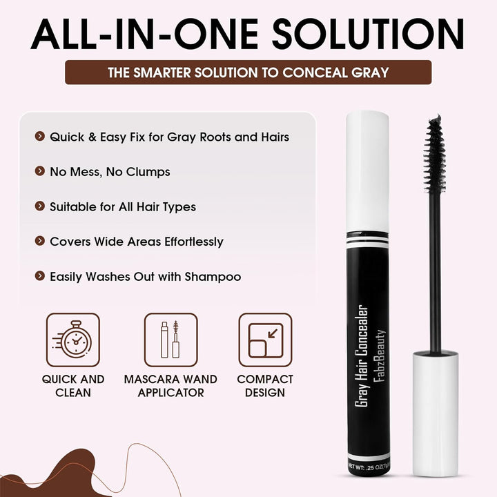 Grey Hair Root Cover up Mascara | Instant Dark Brown Touch up Wand for Men & Women, Quick Concealer Brush to Hide Grey Roots, Easy Temporary Hair Colour Solution (Dark Brown)