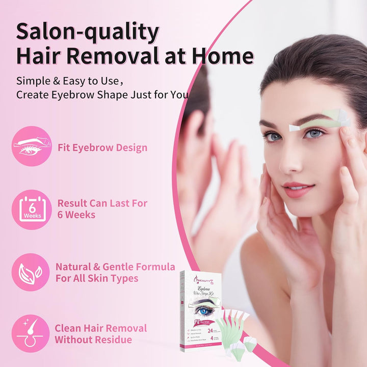 Wax Strips for Face, Eyebrow Shaper Pre-Cut, 24Pcs Waxing Strips with 4Pcs Cleaner Oil Wipes, Cold Wax Strips Facial Hair Removal