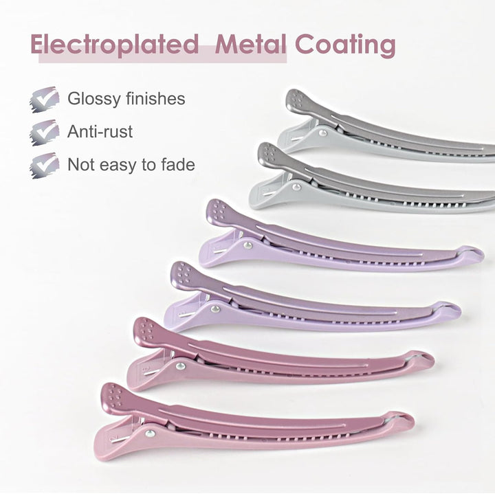6Pcs Duck Billed Hair Clips for Styling & Sectioning, No Crease, Salon & Cutting Clips with Silicone Band