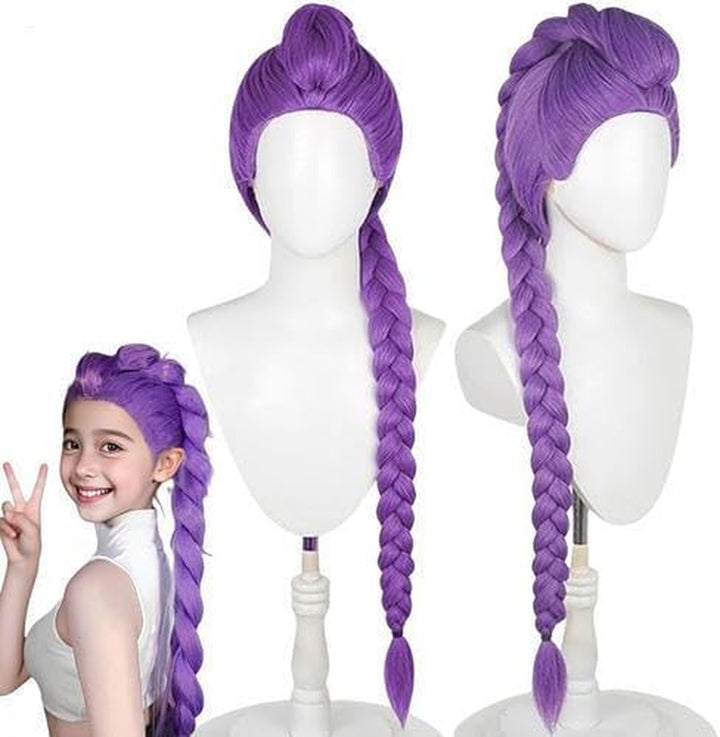 Anime Hunters Rum Wig, Purple Hair Extensions Cosplay Hair, Purple Braiding Hairs Demon Cosplay for Kids & Adults, Adjustable Cap, Realistic Halloween Anime Costume Wig
