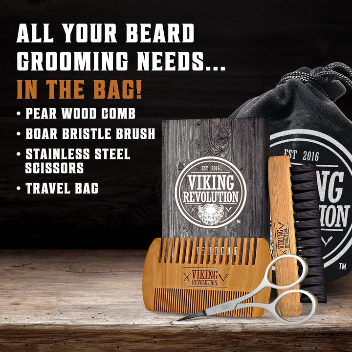 - Beard Brush for Men - Natural Boar Bristle Brush and Dual Action Pear Wood Beard Combs with Velvet Travel Pouch - Mens Gifts - 3 Pieces