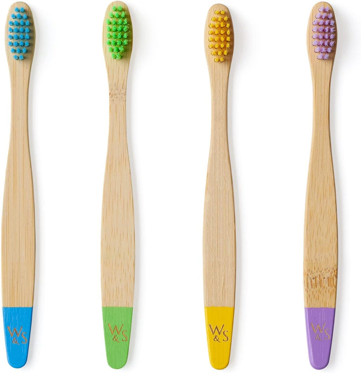 | Organic Children'S Bamboo Toothbrush | 4 Pack | Soft Fibre Bristles | 100% Biodegradable Handle | BPA Free | Vegan Eco Friendly Kids Toothbrushes (Multicolour)