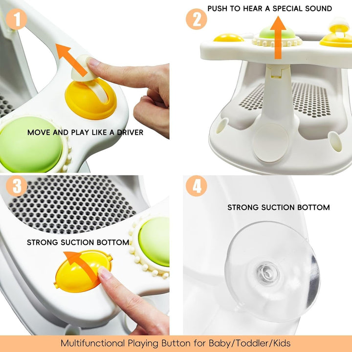Baby Bath Seat 6 Months + Toddler Bath Seat with Toys, Water Jug & 360° Bath Seat Support | Non-Slip Baby Bathtub Seat