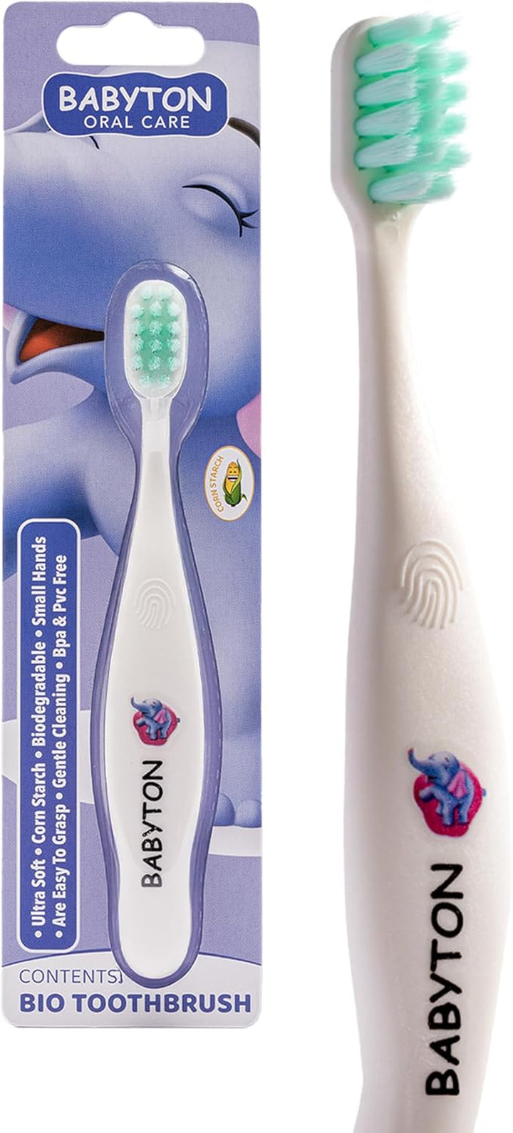 Bio Toothbrush - Eco-Friendly, Soft Bristles for Babies, Ergonomic Handle, Biodegradable Corn Cob Material (Jellyfish)