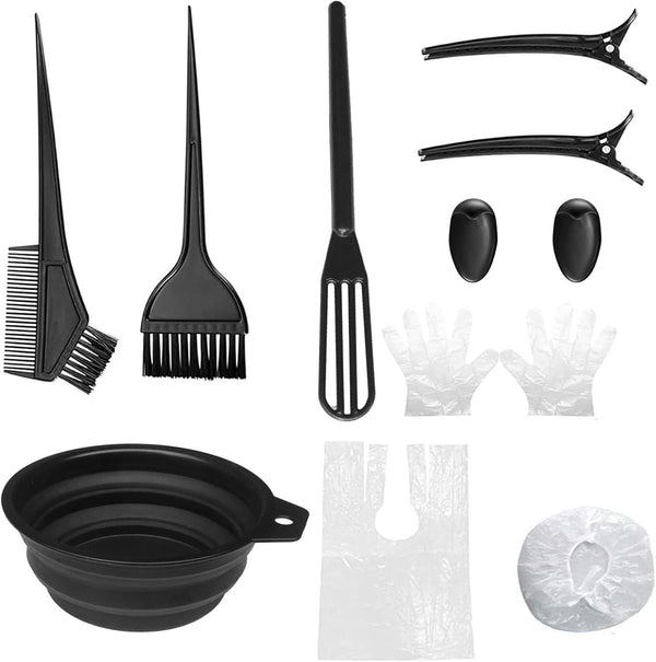 12 Pcs Hair Dye Bowl and Brush Kit, DIY Beauty Salon Hair Dye Bleaching Tools Kit, Tint Brush, Mixing Bowl, Highlighting Comb, Ear Cover, Shawl, Gloves, Hairdressing Clips