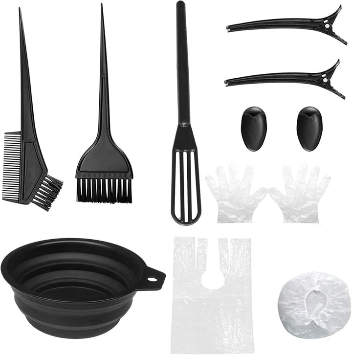 12 Pcs Hair Dye Bowl and Brush Kit, DIY Beauty Salon Hair Dye Bleaching Tools Kit, Tint Brush, Mixing Bowl, Highlighting Comb, Ear Cover, Shawl, Gloves, Hairdressing Clips