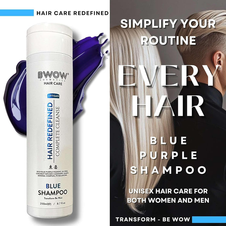 Blue Purple Shampoo for Blonde Grey Silver Highlighted Hair Pro Active Colour Defence + Protect Revive + Refresh Brilliant Brassy Tone Correcting Pigment Deposit Vegan Guar Mineral Complex 250Ml