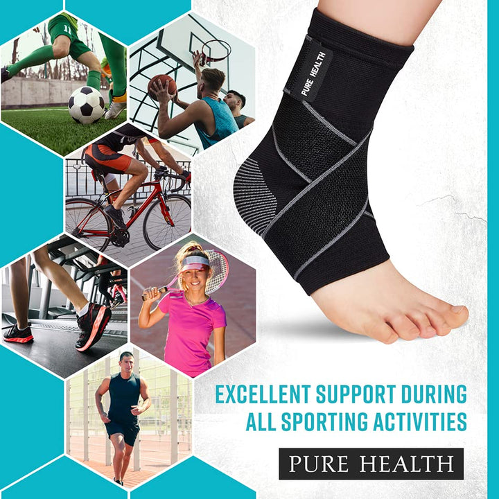Ankle Support for Ligament Damage Sprained Ankle, Achilles Tendonitis Foot & Plantar Fasciitis Support Strap, Heel Pain Relief & Wrap for Compression (Black, M)
