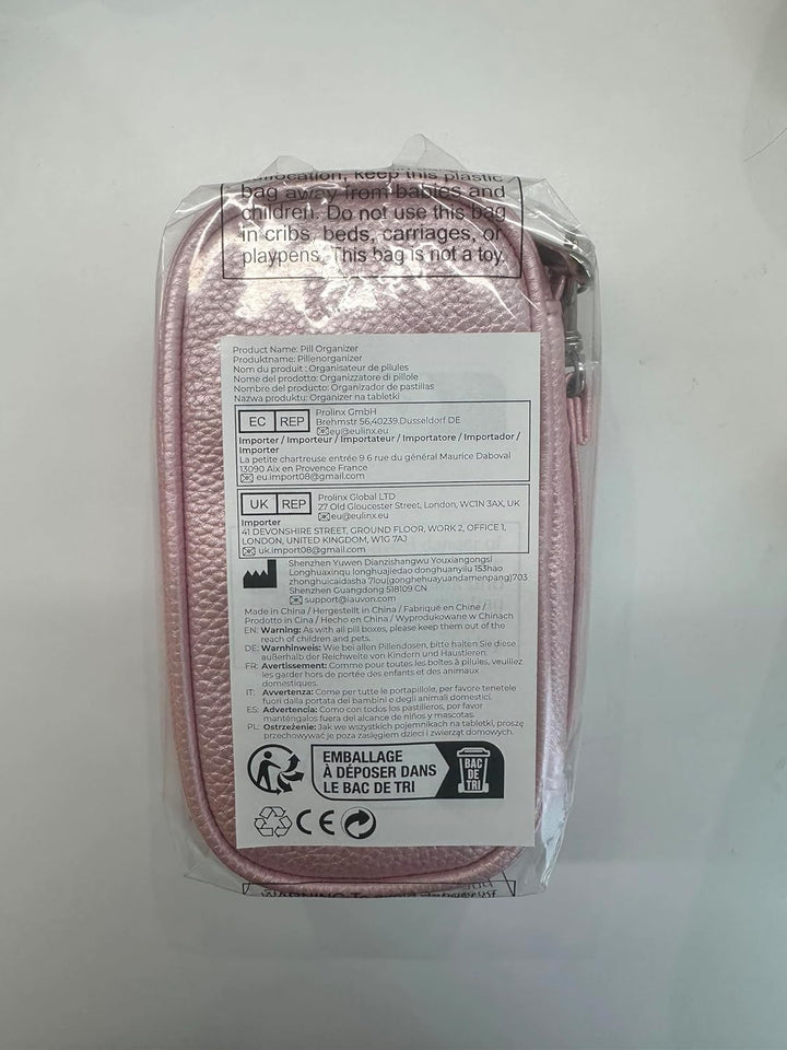 Pink PU Leather Bag Pill Boxes 7 Day 2 Times a Day, Large AM/PM Pill Box Organiser with Portable Zipper Leather Bag for Holding Supplements, Vitamins and Fish Oils