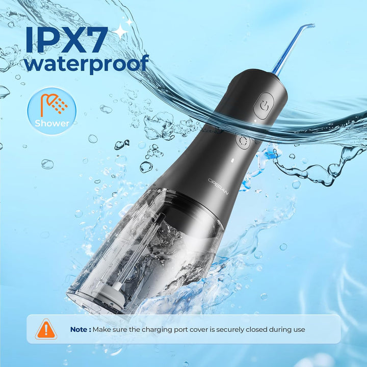 Water Dental Flosser for Teeth Cordless, 300ML Rechargeable Oral Irrigator with 4 Modes, Water Flossers for Adults, IPX7 Waterproof, Use at Home/Travel, Black，1 Pack + 4 Nozzles