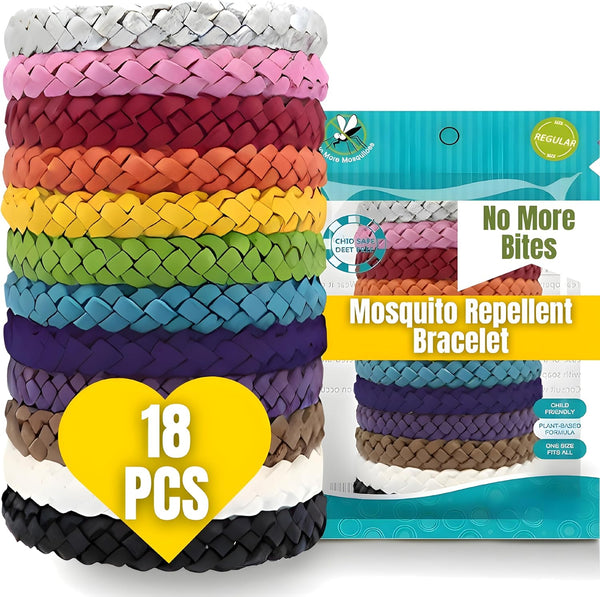Mosquito Repellent Bracelet 18 Pack, Adjustable Leather Band, Deet Free, Travel Essentials, Insect Repellent Bracelet, 550 Hours Mosquito Repellent Protection Suitable for All Ages.