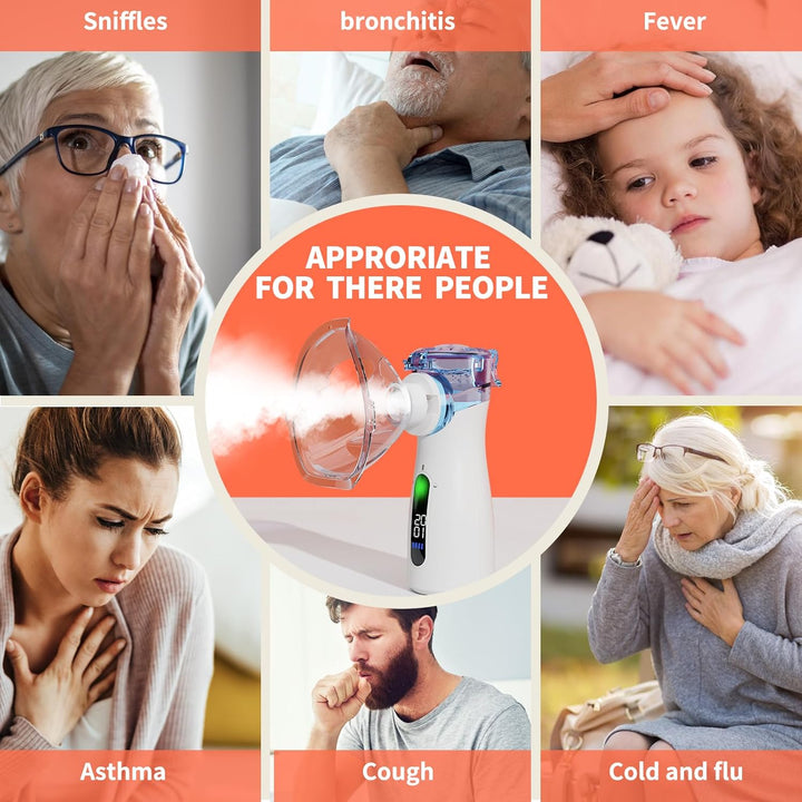 Nebuliser Machine for Adults & Kids, Steam Inhaler, Nebuliser for Kids, Portable Nebuliser for Adults Sinus Inhaler with Digital Display, Timed and Automatic Cleaning Suit for Travel & Home (Blue)