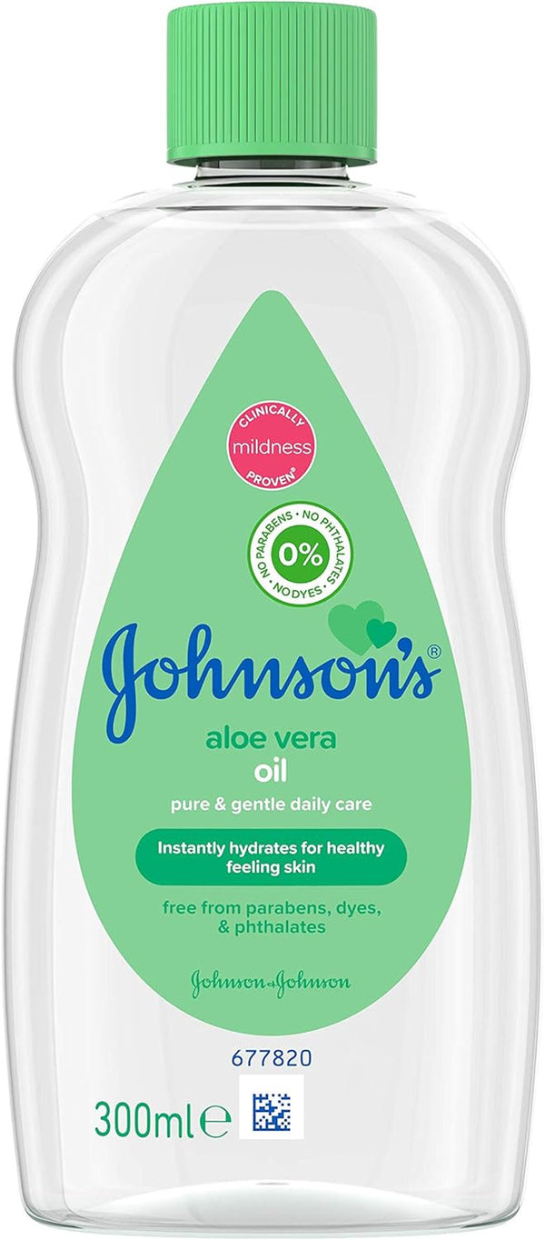 JOHNSON'S Aloe Vera Baby Oil 300Ml – Leaves Skin Soft and Smooth – Ideal for Delicate Skin