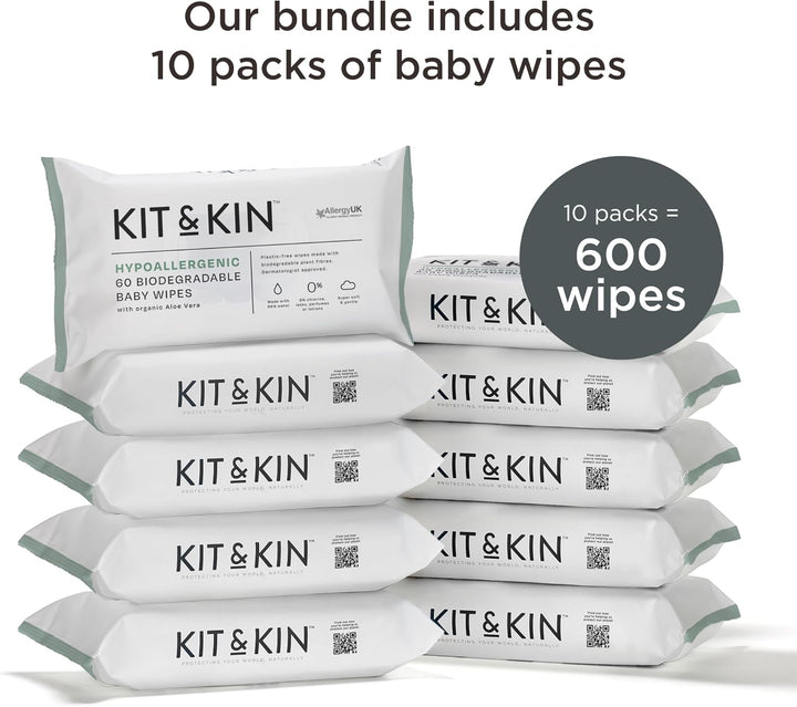 Premium Eco Baby Wipes, 600 Wet Wipes (10 Packs) | Biodegradable Plastic-Free & Super Soft | 99% Water | Hypoallergenic & Dermatologist Approved | No Perfumes | New & Improved Formula