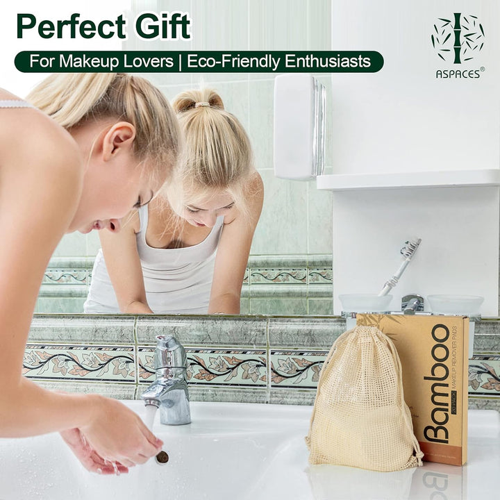 Reusable Makeup Remover Pads - 20 Packs Natural Bamboo Cotton Rounds Eco-Friendly for All Skin Types with Cotton Laundry Bag, White