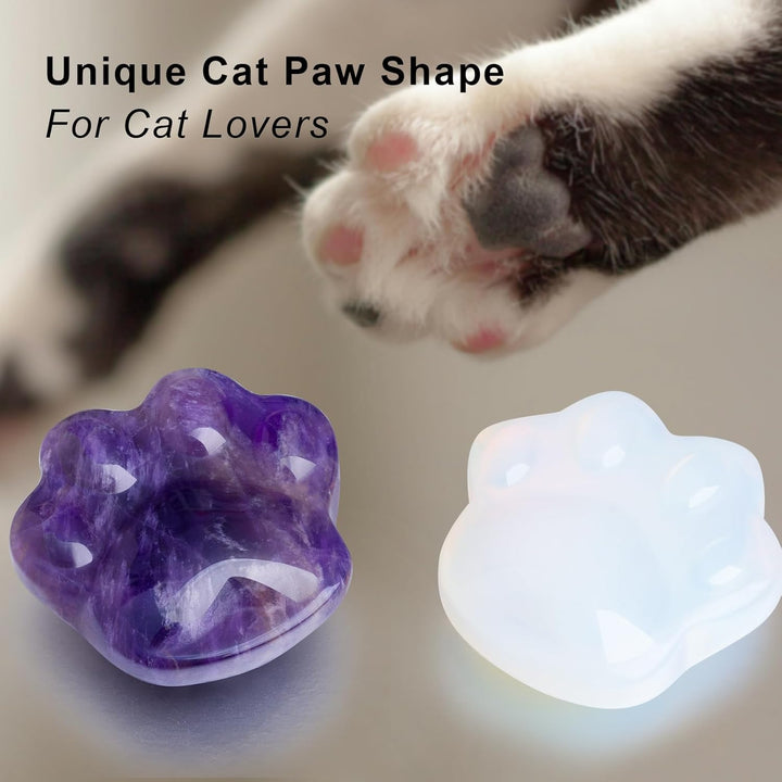 Cat Crystals and Healing Stones, Natural Stone for Anxiety Relief, Emotional Balance & Positive Energy, Pocket-Sized Worry Stones for Stress Relief, Unique Gift for Crystal Cat Lovers (Amethyst)
