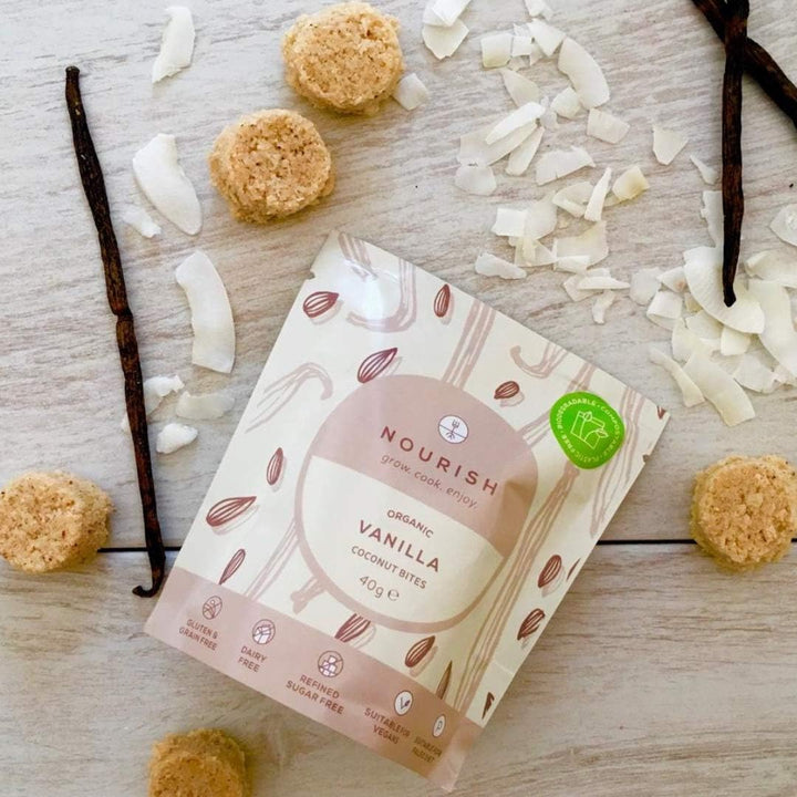 Organic Coconut Bites Tasting Box, Gluten Free, Dairy Free, Keto Snacks, 2 X Strawberry, 2 X Cacao, 1 X Vanilla X 40G