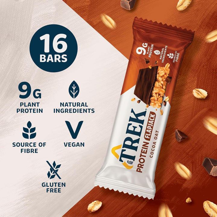 High Protein Flapjack Cocoa Oat, 50 G - Gluten Free Bars – Healthy Snack Bars – Plant Based Protein - Vegan Bars (Pack of 16 Bars) | L0572375-P107199021-M107199013