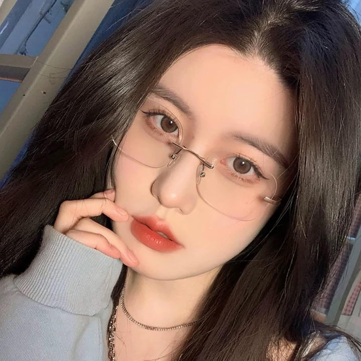 Eyewear Glasses Frameless Fashion, Gold Silver Non-Prescription Clear Lense Fake Glasses for Women and Men 2 Pack